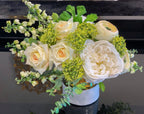 Pure Love Arrangement - Flovery Finest Real Touch Flower In Elegant Glossy Ceramic White Gold Vase - Flovery