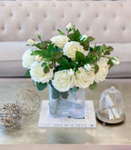 Large White Rose Real Touch- Flower Arrangement in Vase-Artificial Flower Arrangement Home Decor-Large Silk Centerpiece- Floral arrangement - Flovery
