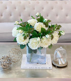 Large White Rose Real Touch- Flower Arrangement in Vase-Artificial Flower Arrangement Home Decor-Large Silk Centerpiece- Floral arrangement - Flovery
