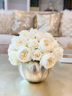 Large REAL TOUCH Rose Centerpiece Gold-Cream/Ivory Rose Arrangement English Roses-Large Floral Arrangement-Large Table Centerpiece - Flovery