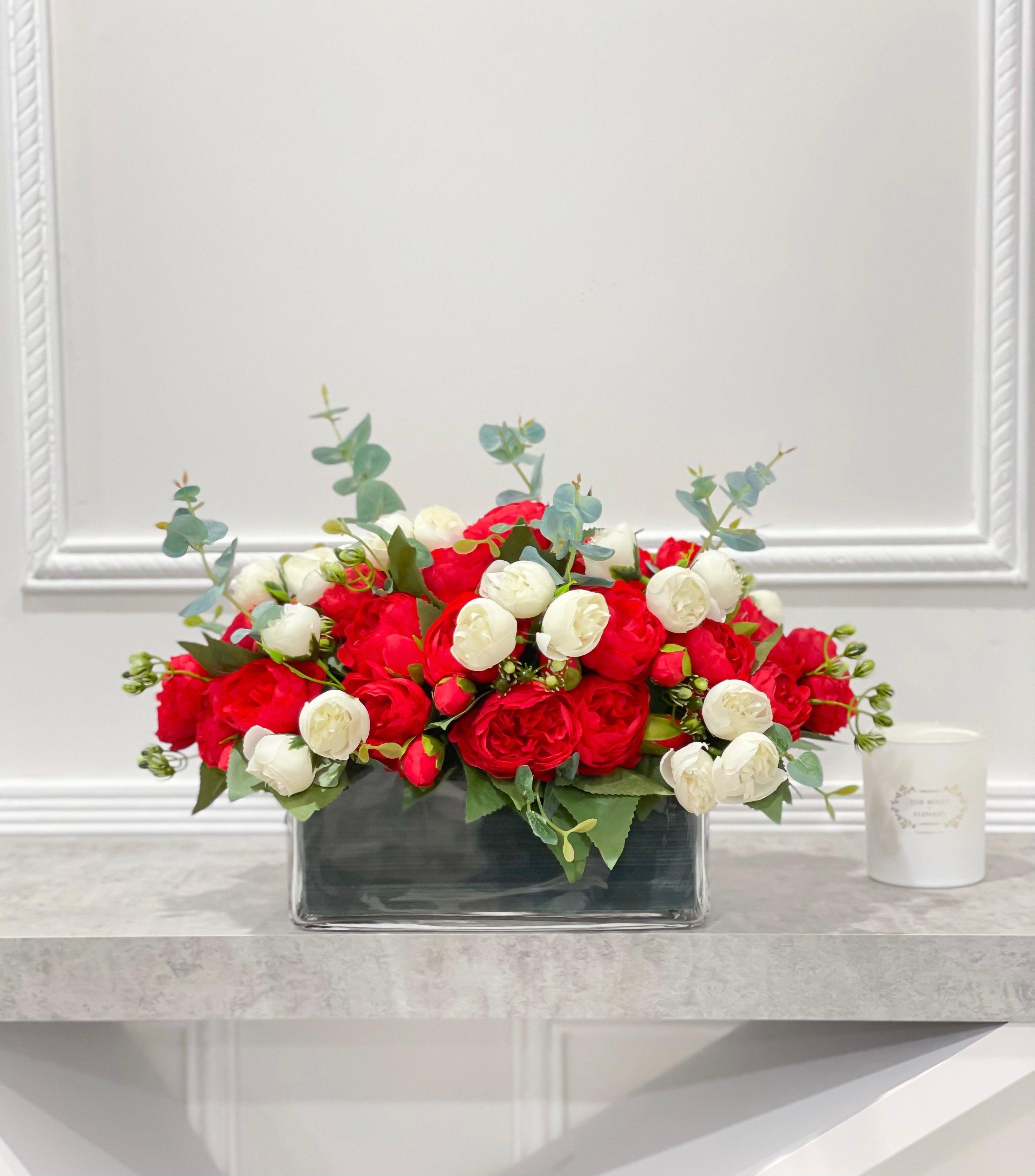 Large Red Silk Peony Centerpiece - Flovery Main image