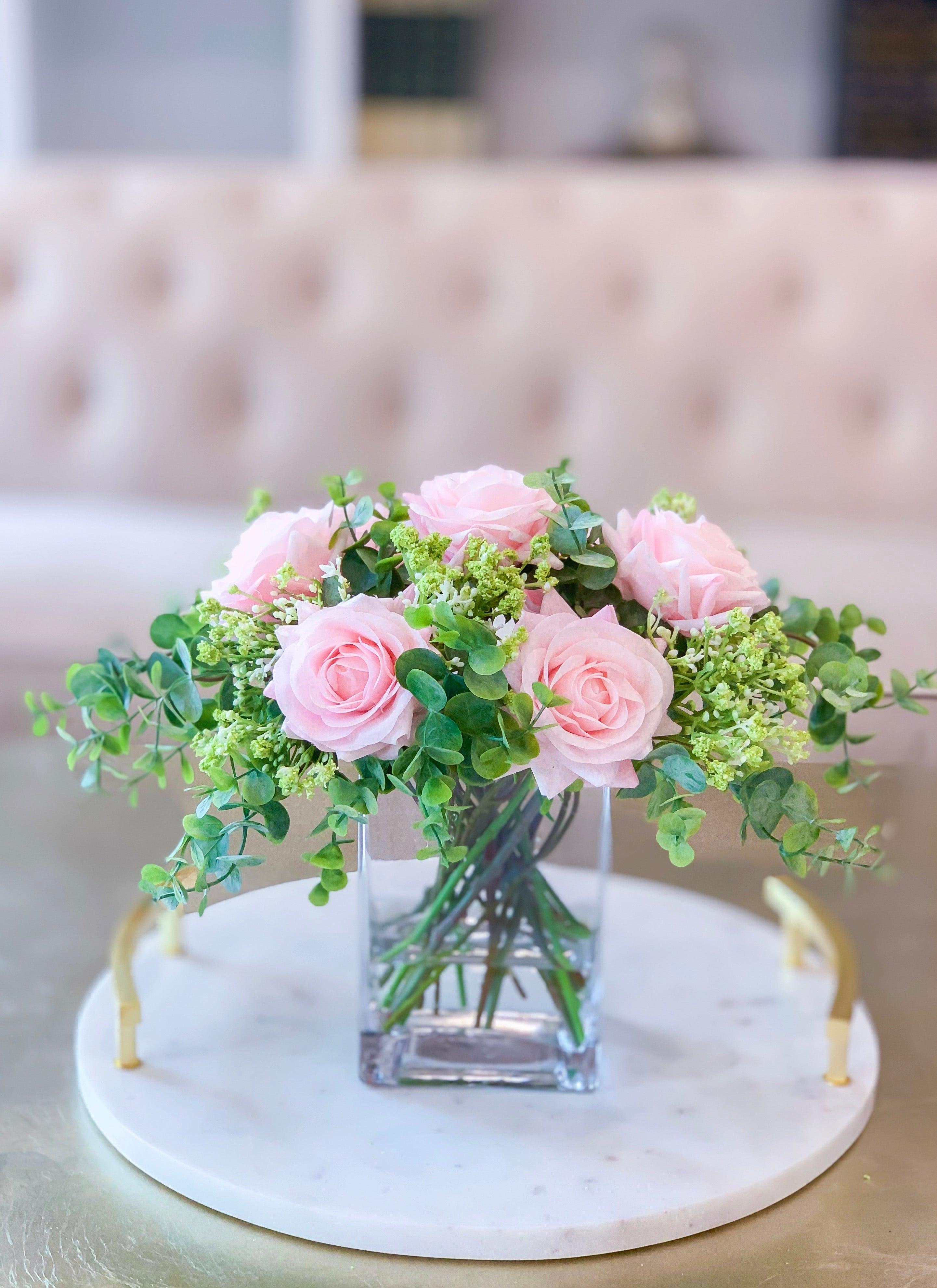 Real Touch Pink Rose Centerpiece Medium Tall Arrangement – Flovery
