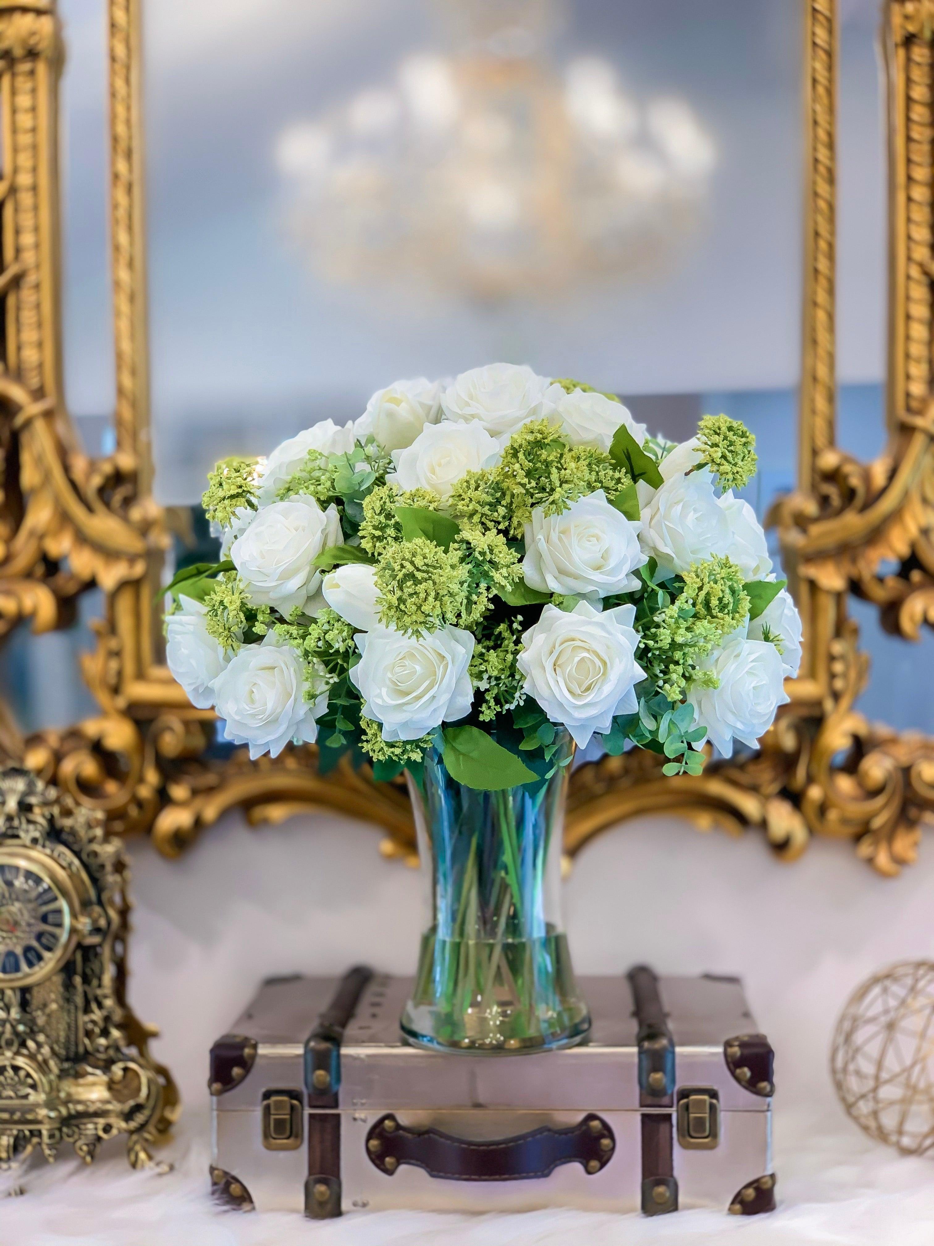 Large White Rose Real Touch Centerpiece - Flovery Main image