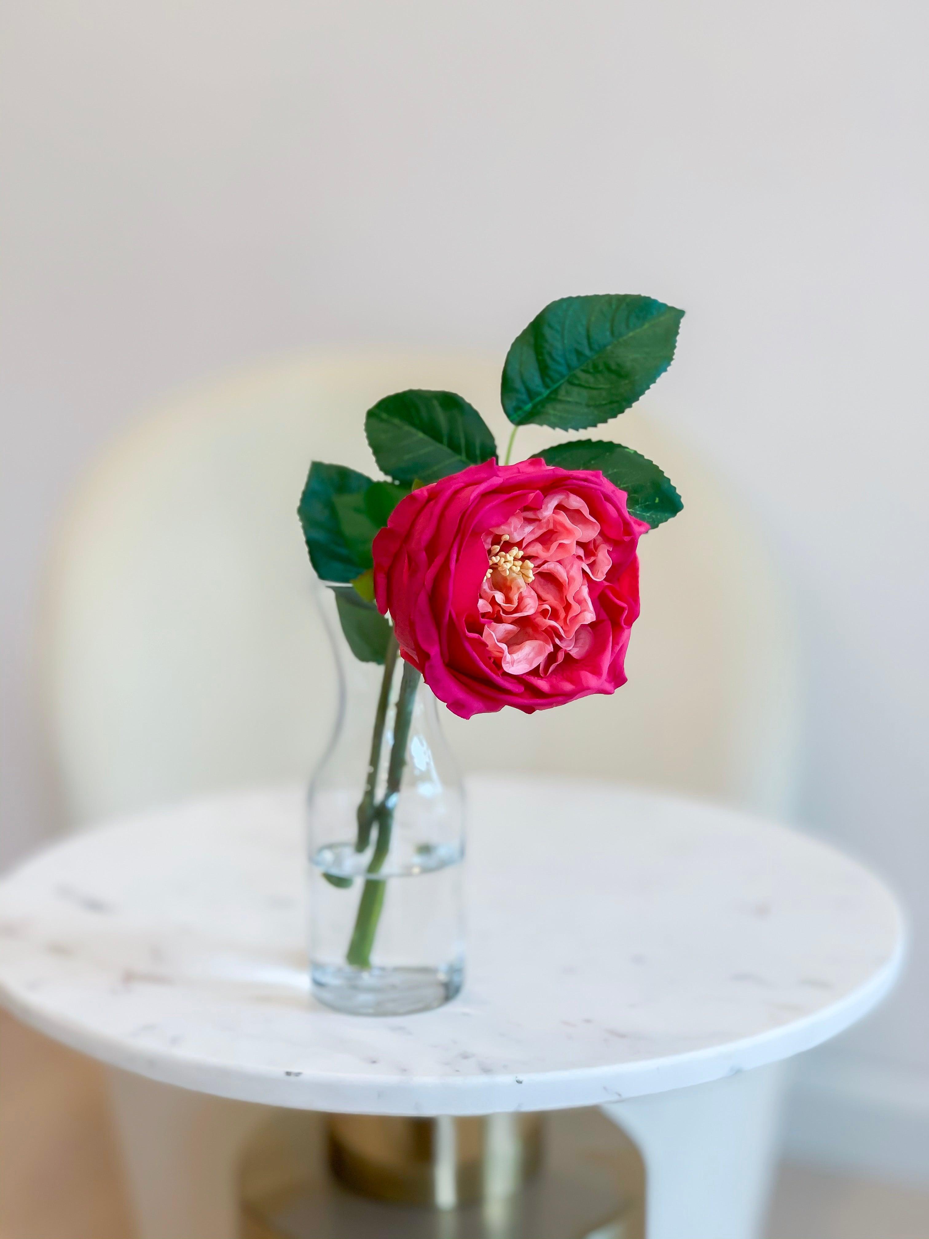 Large Real Touch English Rose Arrangement-Artificial Flower Arrangement-Faux Flower-Silk Flower-Coffee Table Arrangement-Magenta Roses - Flovery