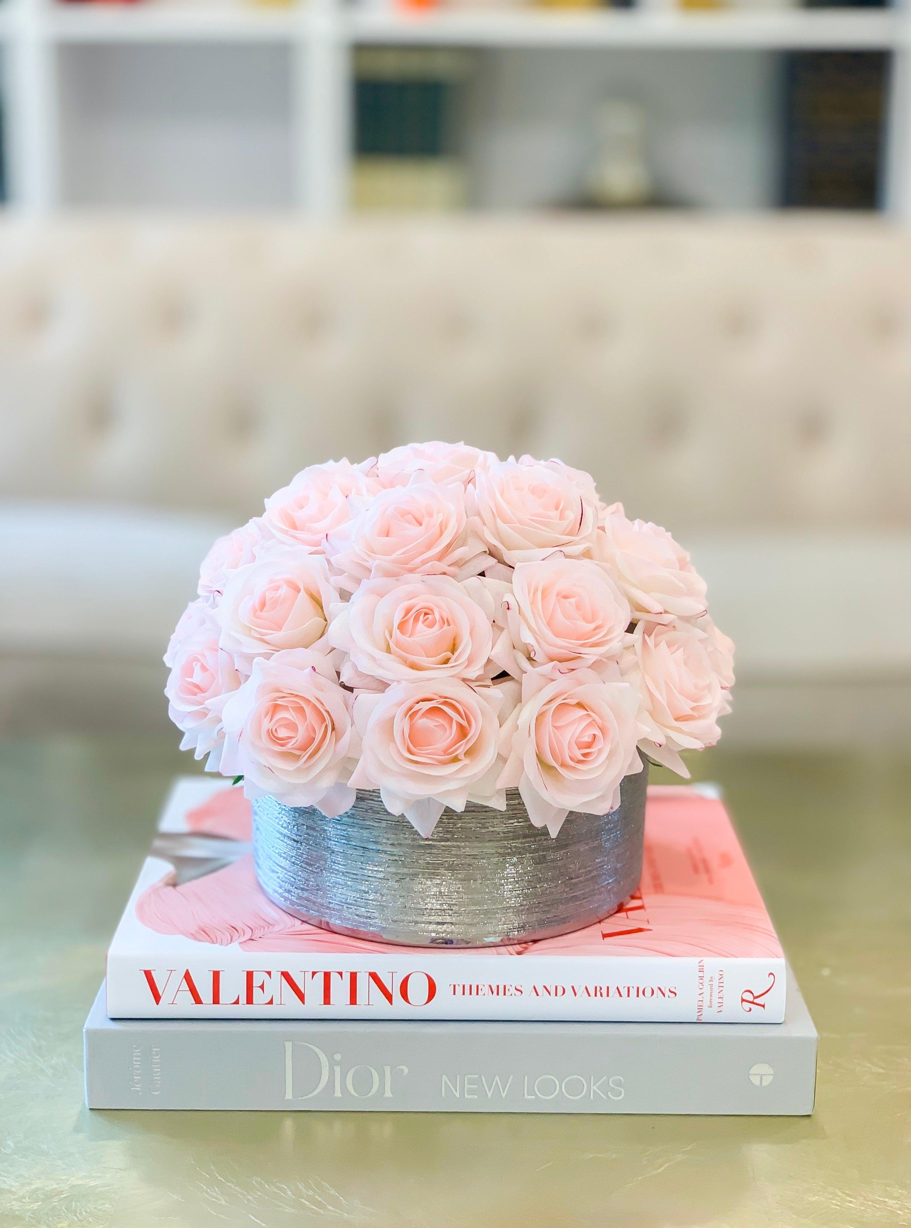 28 Pink Real Touch Rose Arrangement-Real Touch Centerpiece-Artificial Flower Arrangement-Faux Floral Arrangement-Rose Centerpiece-Blush Rose - Flovery