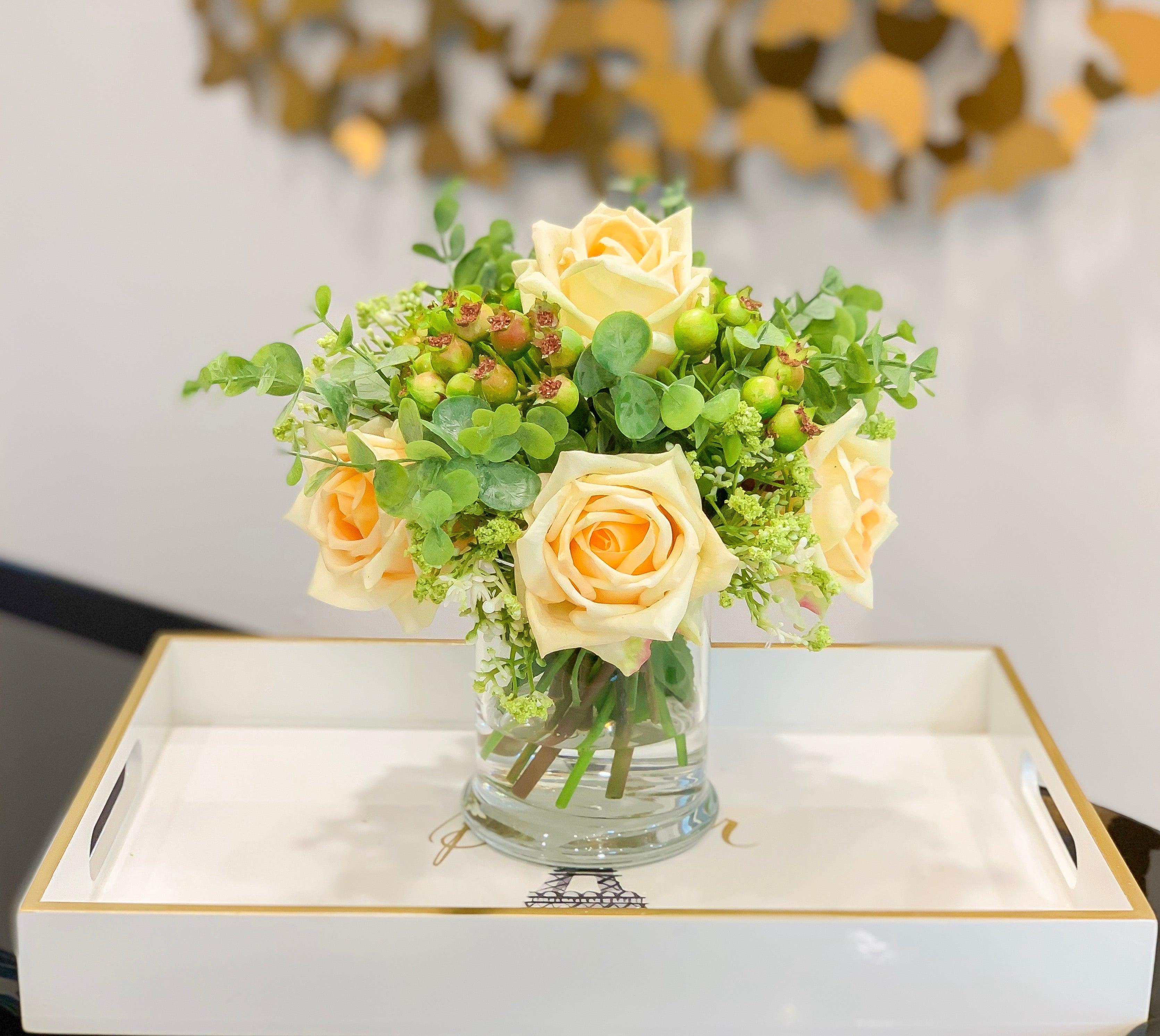 Real Touch Champange Rose Arrangement Wine Glass Secondary image