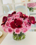 Large elegant arrangement with finest real touch purple roses and orchid - Flovery