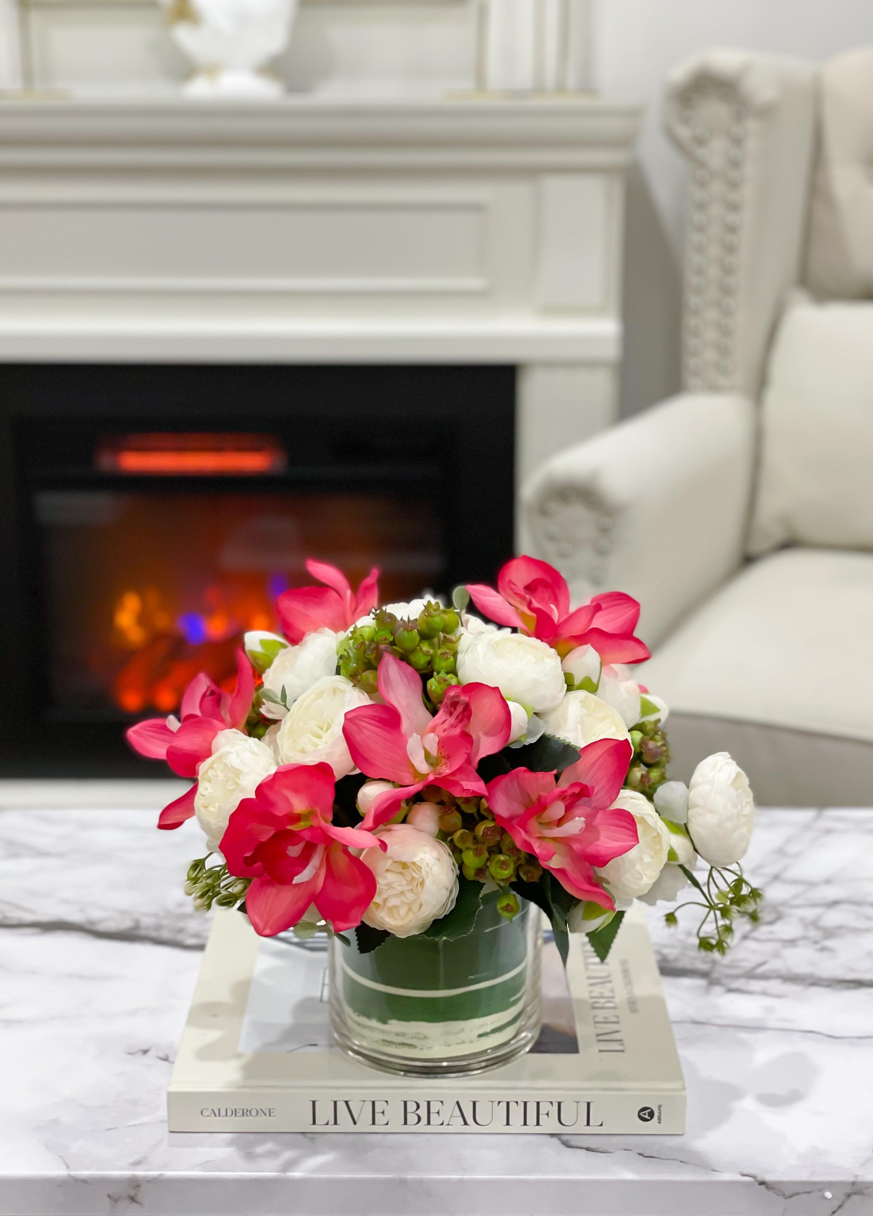 Pink Silk Orchid Peony Arrangement - Flovery