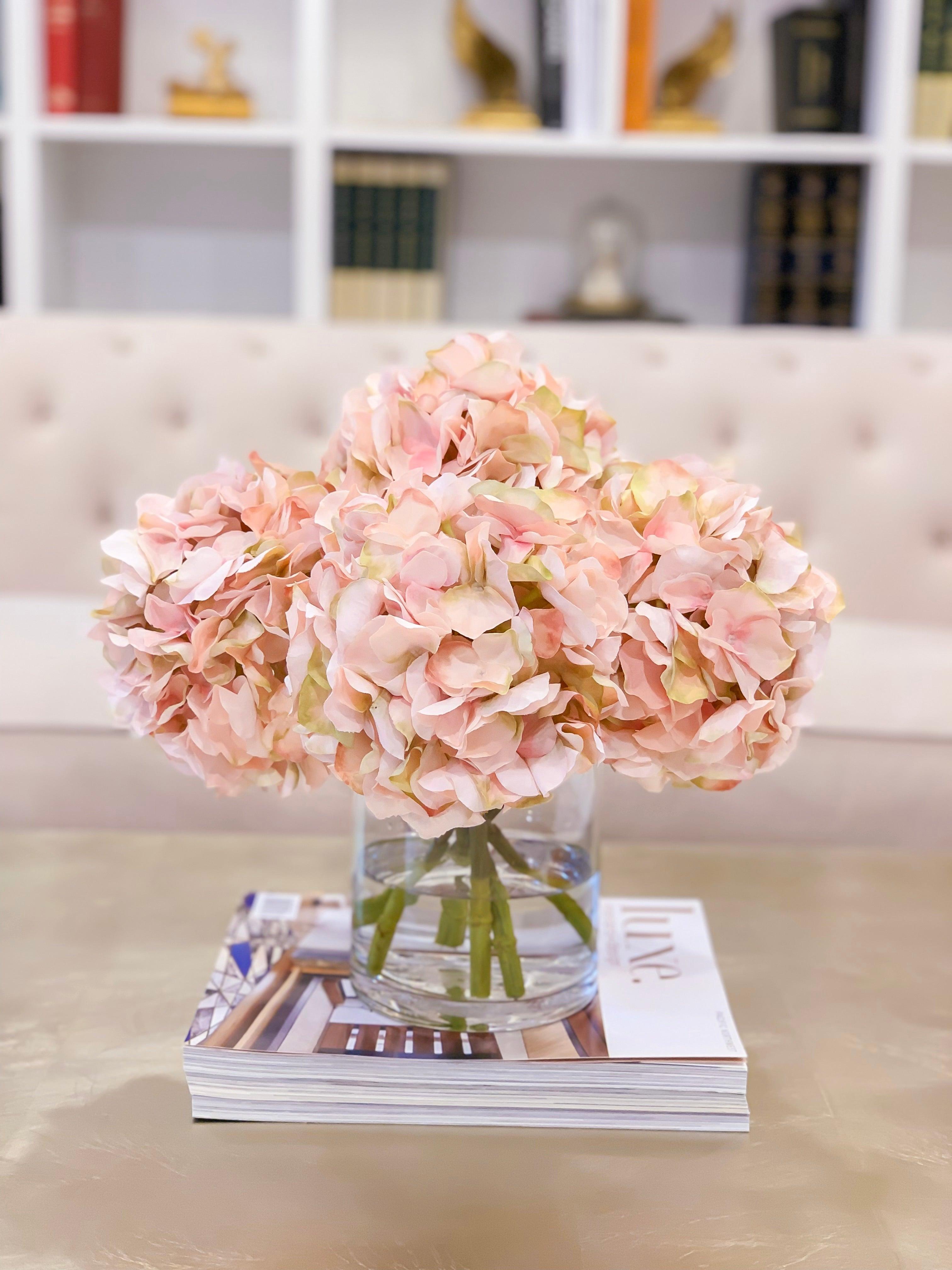 Modern Real Touch Pink Hydrangea Arrangement in Cylinder Glass Secondary image