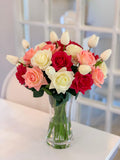 Large Real Touch Flowers Arrangement - Fake Flower - True Touch Roses, Tulip - mixed Colors Roses  - All Occasion - Flovery