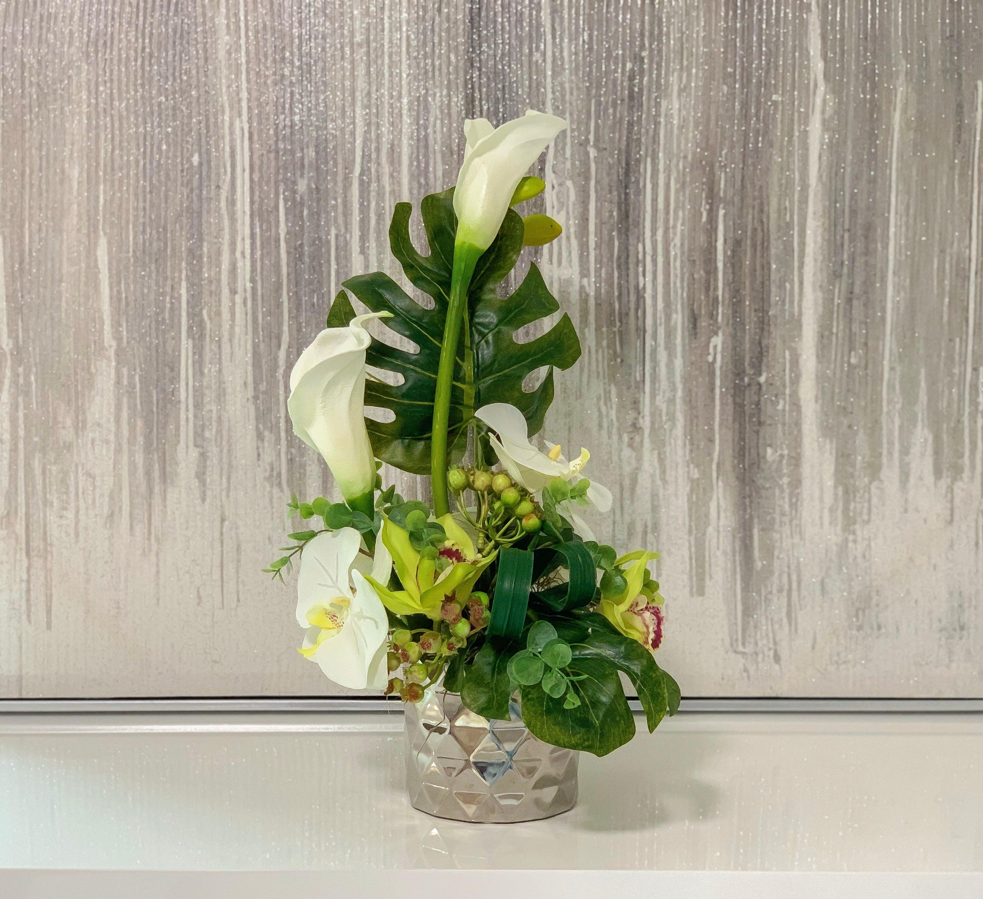 Contemporary Design Arrangement White Real Touch Calla Lily Mixed Orchid - Flovery