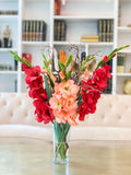 30" Large Real Touch Summer arrangement-Gladiola Arrangement-Red-Orange Gladiola- Gladiola Centerpiece-Faux Gladiola-Silk Floral Arrangement - Flovery