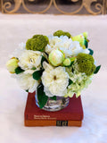 Silk Peonies Hydrangea Buds Glass Vase Arrangement - Flovery