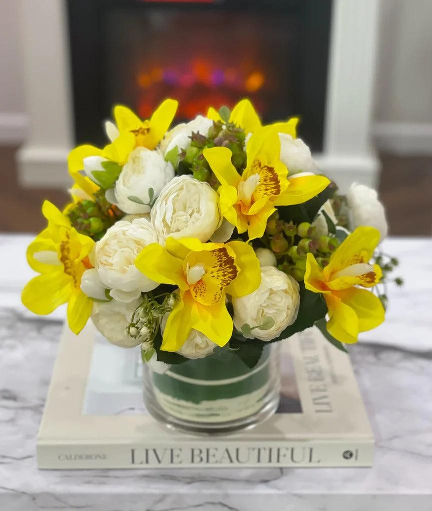 Pink Silk Orchid Peony Arrangement - Flovery