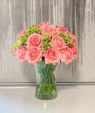 Real Touch Pink Peach Rose Mixed Green Arrangement - Flovery