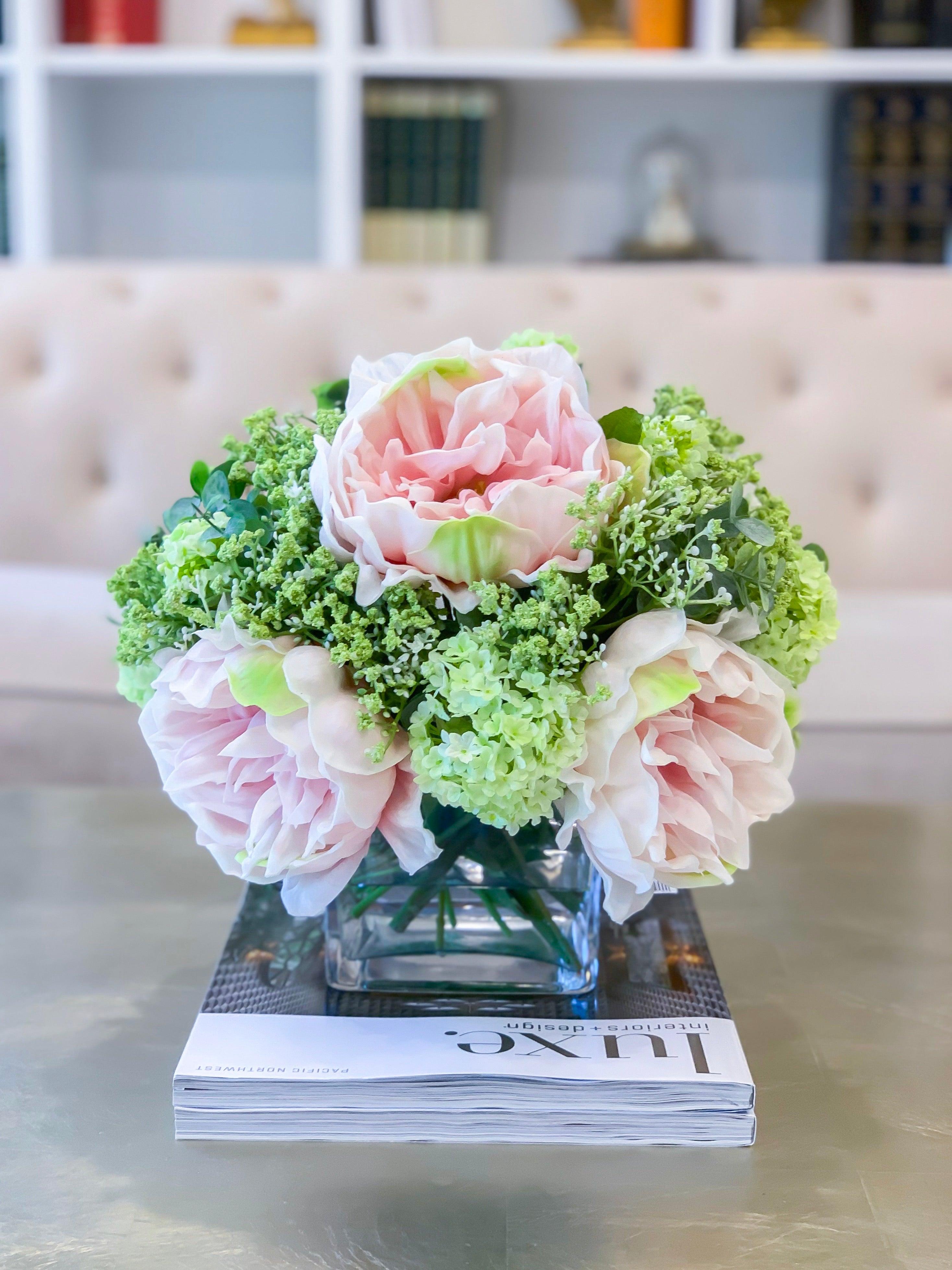 Large Real Touch Peonies-Pink Floral Arrangement-Pink Peonies Centerpiece-Large Size Real Touch Peonies-Large Size Peonies Arrangement - Flovery Main image