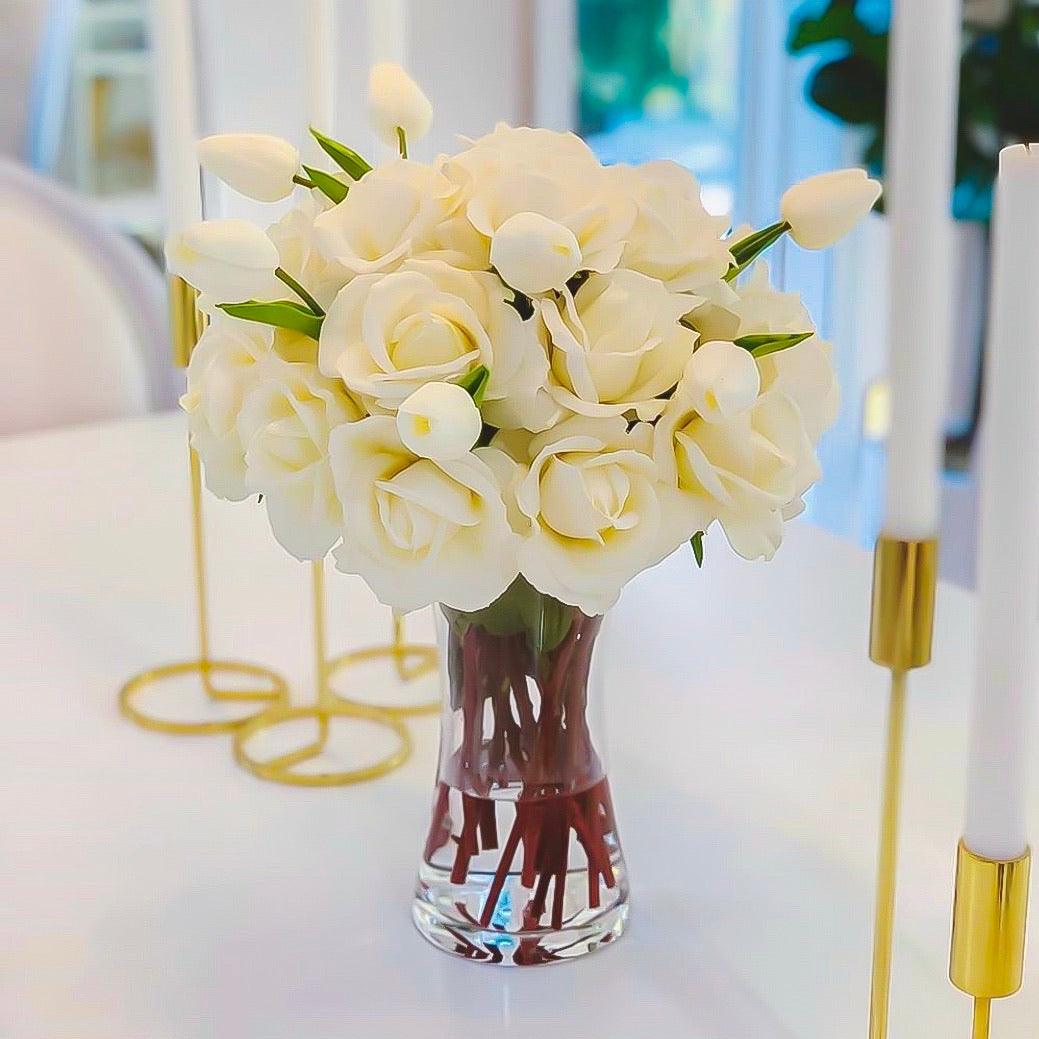 Tall Cream Real Touch Rose Centerpiece Secondary image
