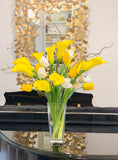 Yellow/White Real Touch Flowers Arrangement-Yellow Calla Lily Real Touch Arrangement-Real Touch Tulip-White/Yellow Tulips Centerpiece - Flovery