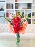 30" Large Real Touch Summer arrangement-Gladiola Arrangement-Red-Orange Gladiola- Gladiola Centerpiece-Faux Gladiola-Silk Floral Arrangement - Flovery
