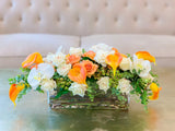 25" Large Real Touch Orange Calla Lily Mixed White Rose, Orchid Arrangement- 0range/White Real Touch Flowers Arrangement-Fall Centerpieces - Flovery