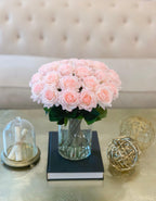 14" Large Size Blush White Rose Real Touch Arrangement-Roses Centerpieces-Floral Arrangement-Faux Rose Centerpiece-Artificial Roses - Flovery