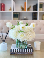 White Real Touch Flower Arrangement-Large Real Touch Rose Arrangement-Tulip Arrangement-Artificial Flower Arrangement-Tulip Centerpiece - Flovery