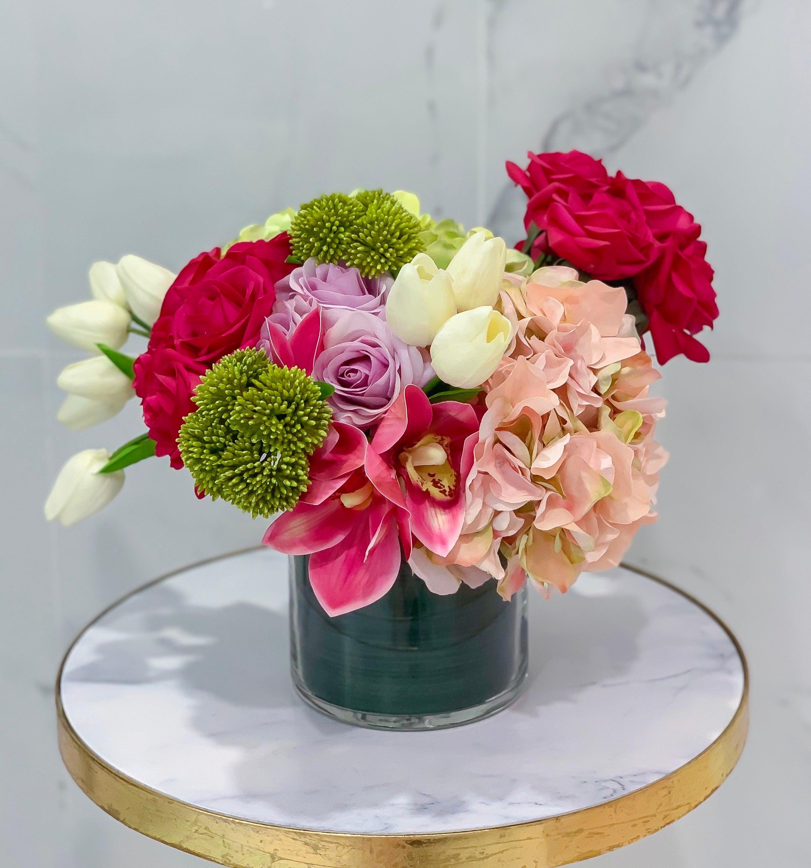 Real Touch Rose Tulip Hydrangea Arrangement Secondary image