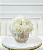Medium Premium Real Touch White Rose Arrangement in Gold Vase