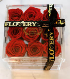 9 PREMIUM ECUADOR PRESERVED RED ROSES ARRANGEMENT IN JEWELRY ACRYLIC BOX WITH DRAWER - Flovery