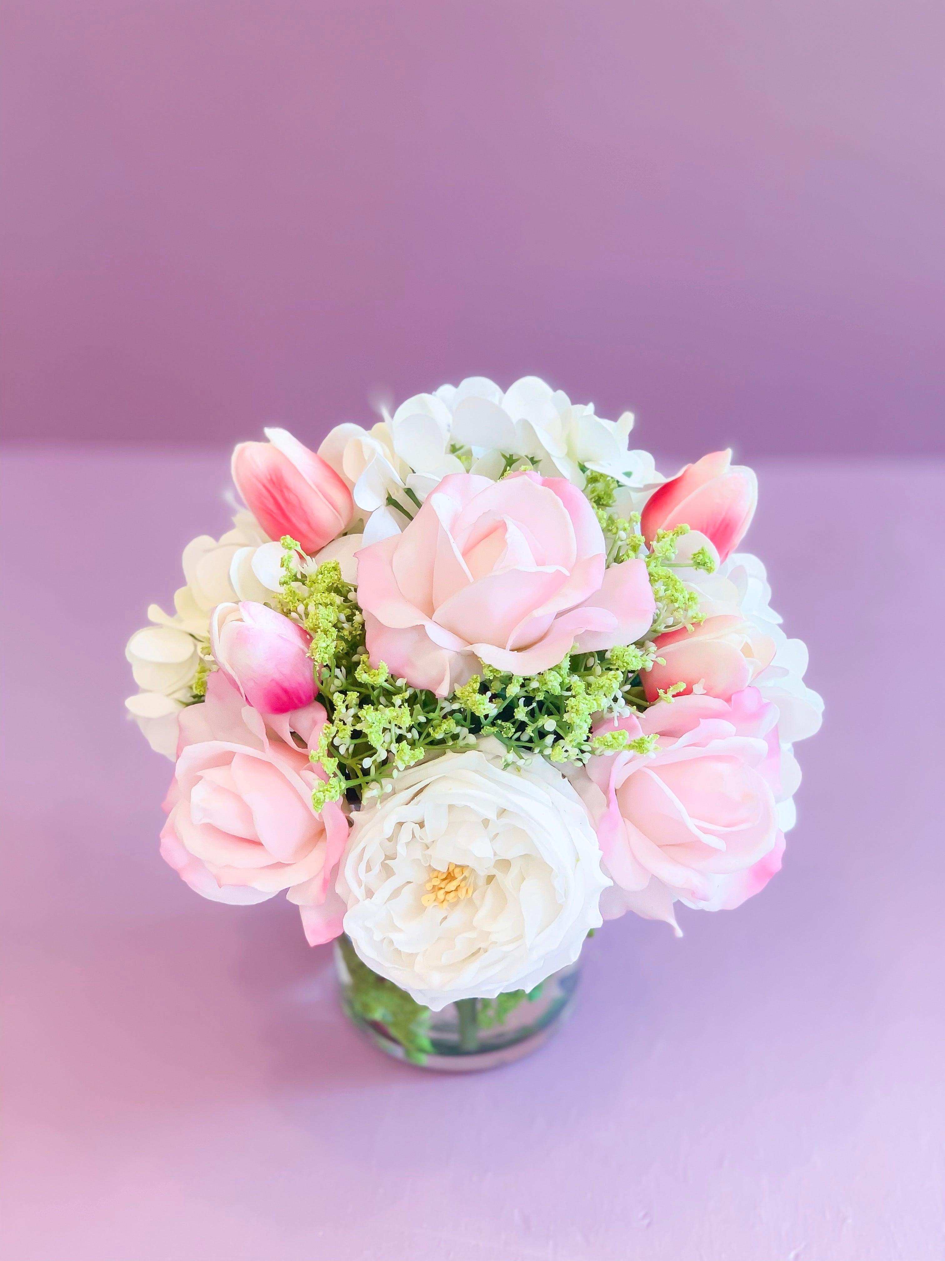 Pink Centerpiece-All Real Touch Flowers-Peonies Flowers Arrangement-Pink Real Touch Flowers-Flower Arrangement-Faux Floral Arrangement - Flovery