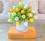 Real Touch Tulip Centerpiece-Real Touch Flower Arrangement-Faux Flower Arrangement-Fake Flowers-Silk Faux Tulip Arrangement In Acrylic Water - Flovery