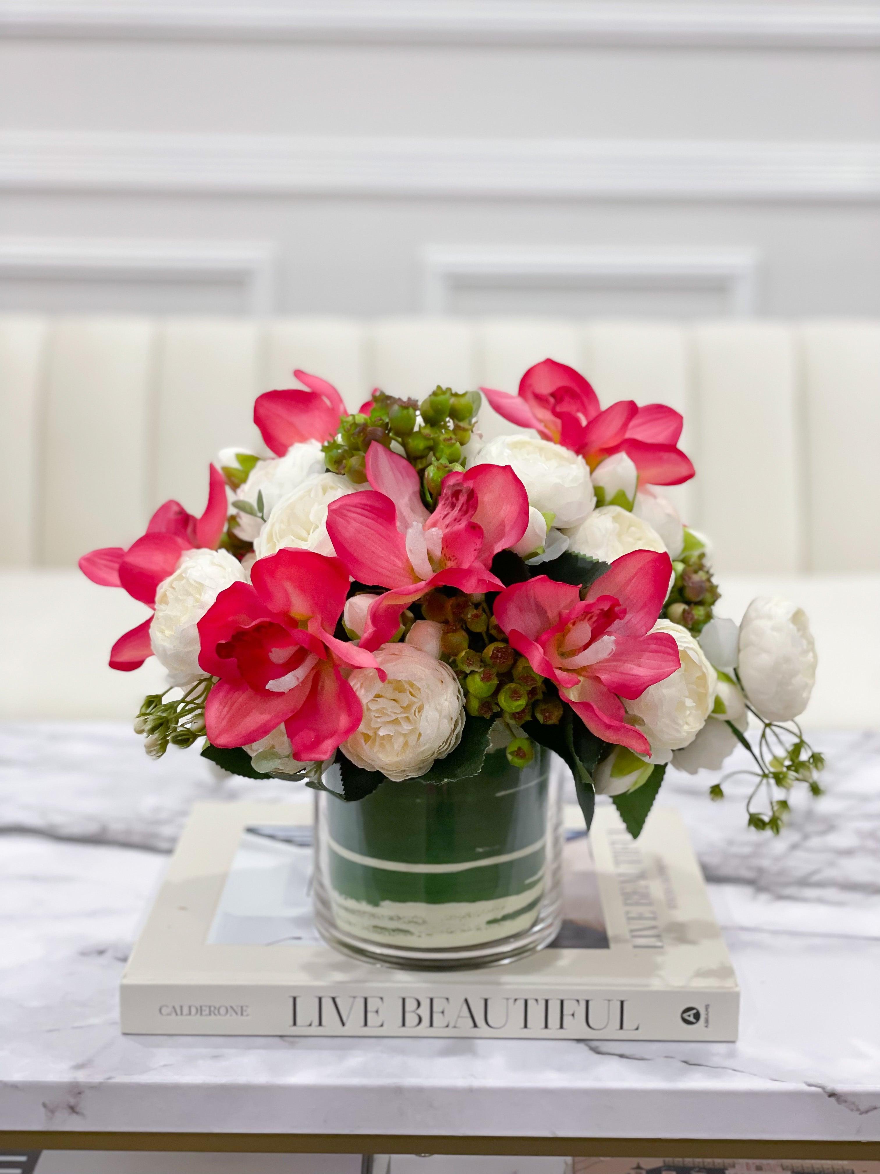 Pink Silk Orchid Peony Arrangement - Flovery Main image