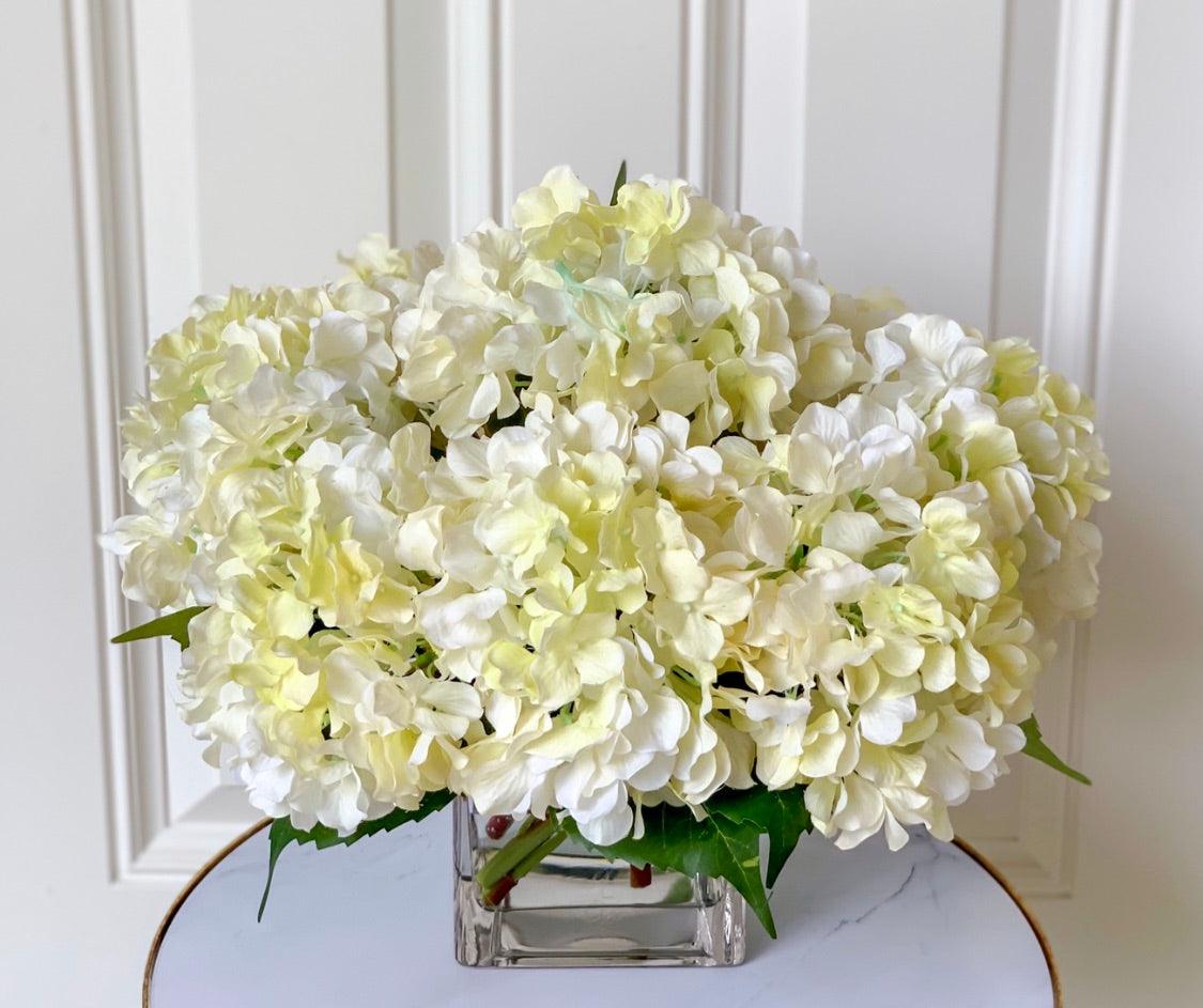 Real Touch White Hydrangea Square Arrangement - Flovery