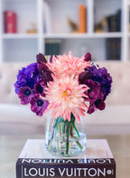 All Real Touch Pink Purple Poppies Dahlias Hydrangeas Arrangement-Purple Flowers Arrangement-Centerpiece Arrangement-Dahlias Arrangements - Flovery
