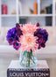All Real Touch Pink Purple Poppies Dahlias Hydrangeas Arrangement-Purple Flowers Arrangement-Centerpiece Arrangement-Dahlias Arrangements - Flovery