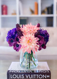 All Real Touch Pink Purple Poppies Dahlias Hydrangeas Arrangement-Purple Flowers Arrangement-Centerpiece Arrangement-Dahlias Arrangements - Flovery
