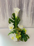 Contemporary Design Arrangement White Real Touch Calla Lily Mixed Orchid - Flovery