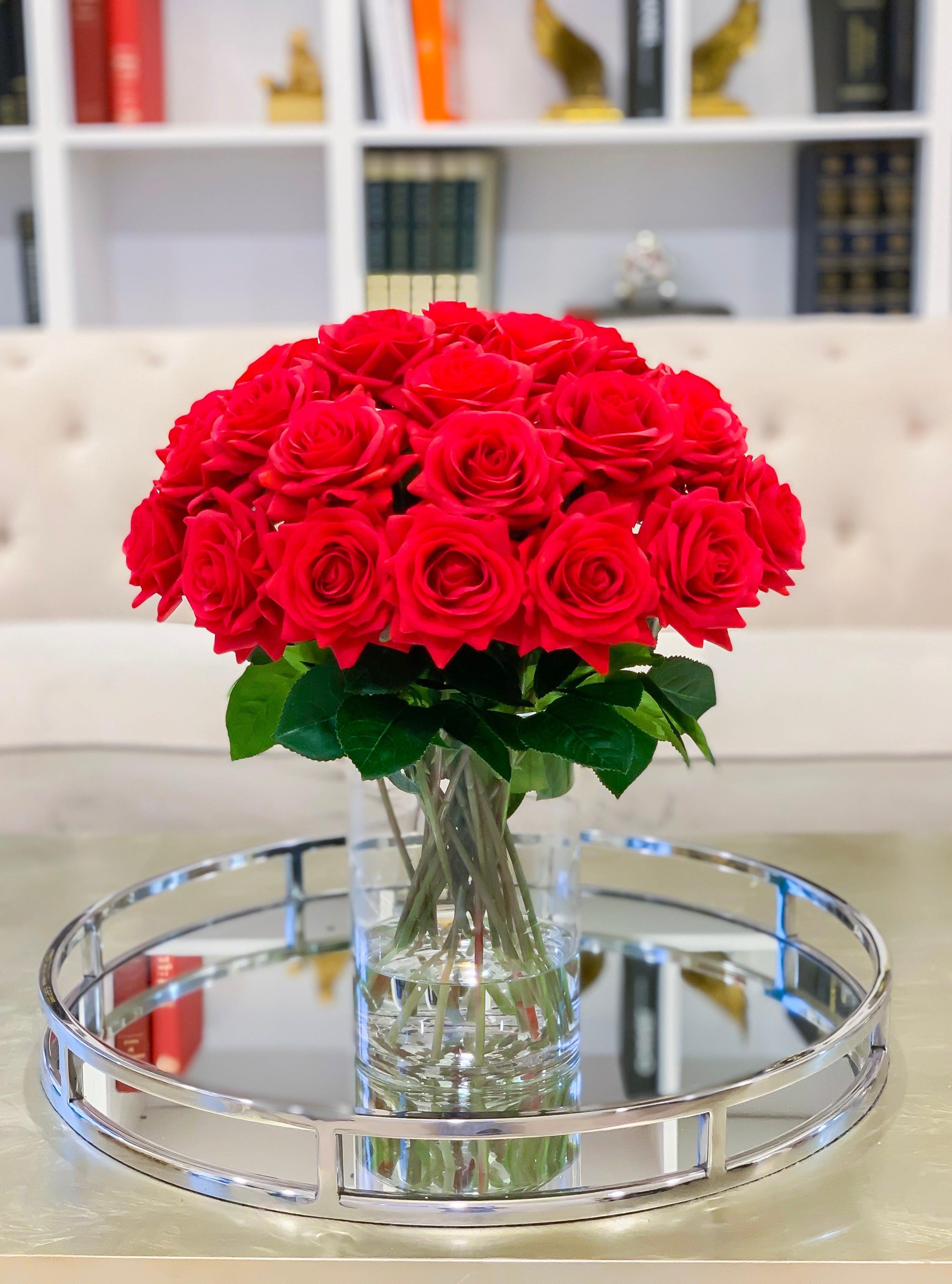 Red Roses Flower Arrangement-Large Rose Arrangement- Real Touch Red Roses -Red Flower Centerpiece for Home Decor-Faux-Silk Rose - Flovery Main image