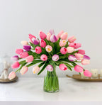 50 Pink Real Touch Tulips-Centerpiece-Pink-Purple Real Touch Flowers-Spring Arrangement-Faux Tulip Arrangement-Silk Flowers Centerpieces - Flovery