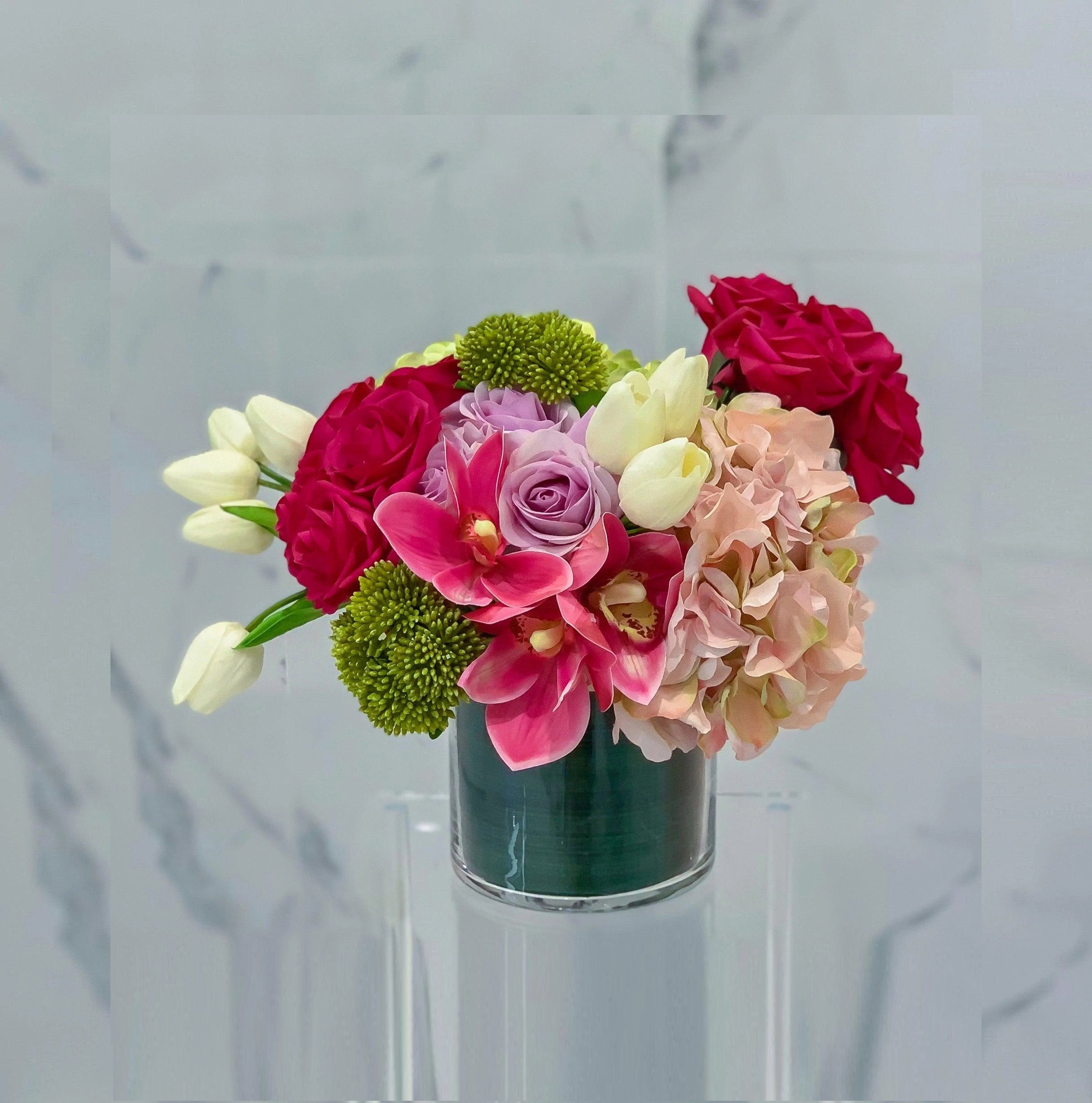 Real Touch Rose Tulip Hydrangea Arrangement - Flovery Main image