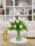 Large Real Touch Tulip Centerpiece in Prismatic Vase - Flovery