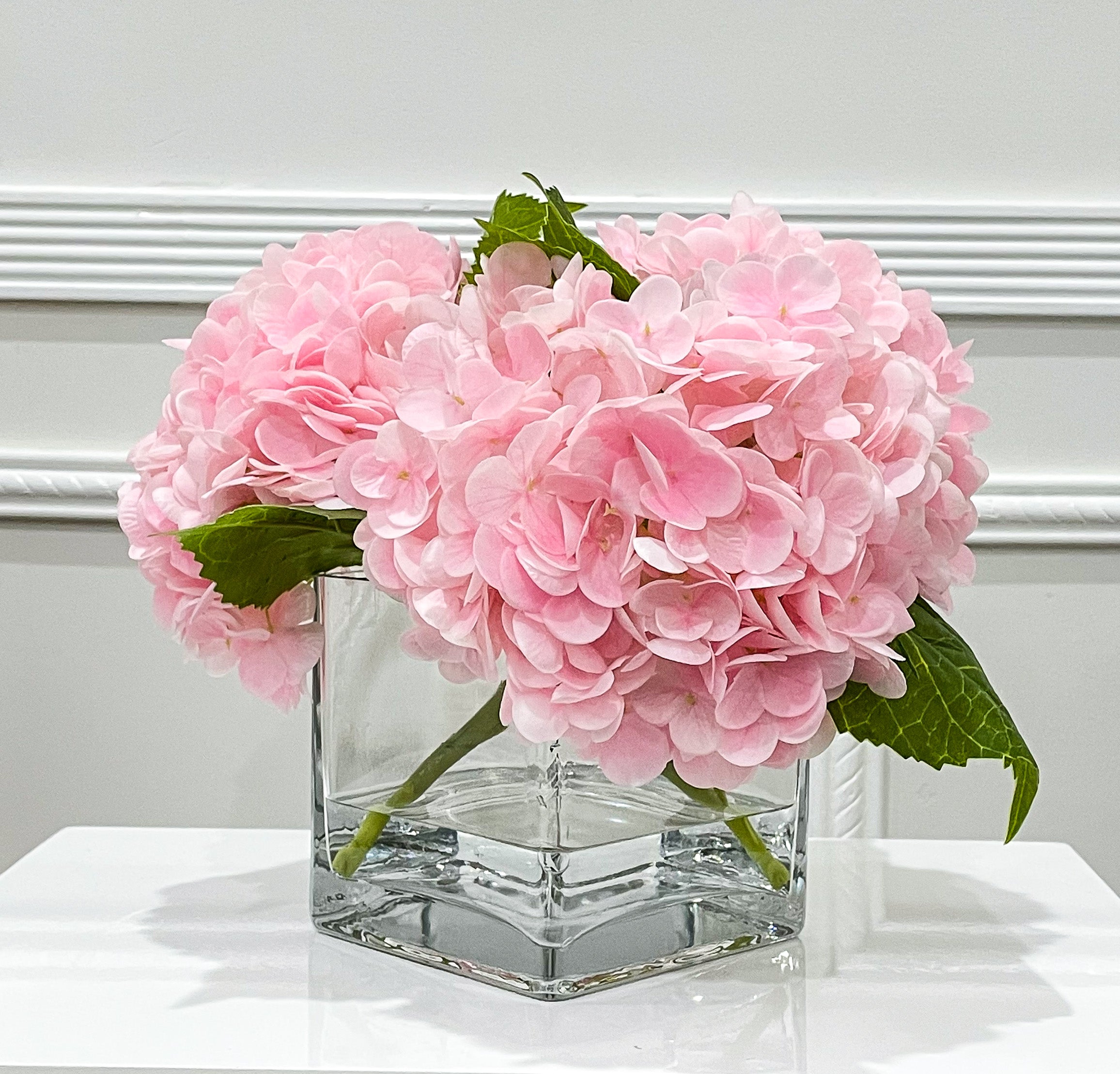 Real Touch Hydrangeas Medium Arrangement In Glass Vase - Flovery