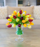 Tulips Real Touch Centerpiece for Dining Table-Tulip Arrangement- Faux Arrangement-Tulip Real Touch Arrangement - Flovery