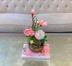 Spring Flowers Arrangement - Real Touch Magnolia With Finest Faux Peony In Gold Vase - Flovery