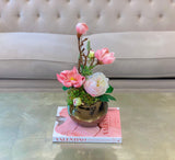 Spring Flowers Arrangement - Real Touch Magnolia With Finest Faux Peony In Gold Vase - Flovery