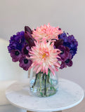 All Real Touch Pink Purple Poppies Dahlias Hydrangeas Arrangement-Purple Flowers Arrangement-Centerpiece Arrangement-Dahlias Arrangements - Flovery