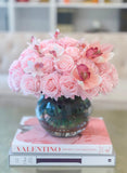 Real Touch Pink Roses-Real Touch Pink/White Orchids-Baby Pink/Pink/Blush Rose Flower Arrangement-Rose Faux Arrangement-Rose Centerpieces - Flovery