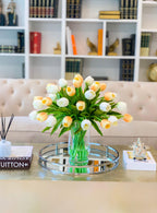 24" Large Tulip Centerpiece-Flower Arrangement Home Decor-White/Peach Large Tulip Arrangement in Vase-Dining Table Centerpiece Home Decor - Flovery