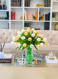 24" Large Tulip Centerpiece-Flower Arrangement Home Decor-White/Peach Large Tulip Arrangement in Vase-Dining Table Centerpiece Home Decor - Flovery