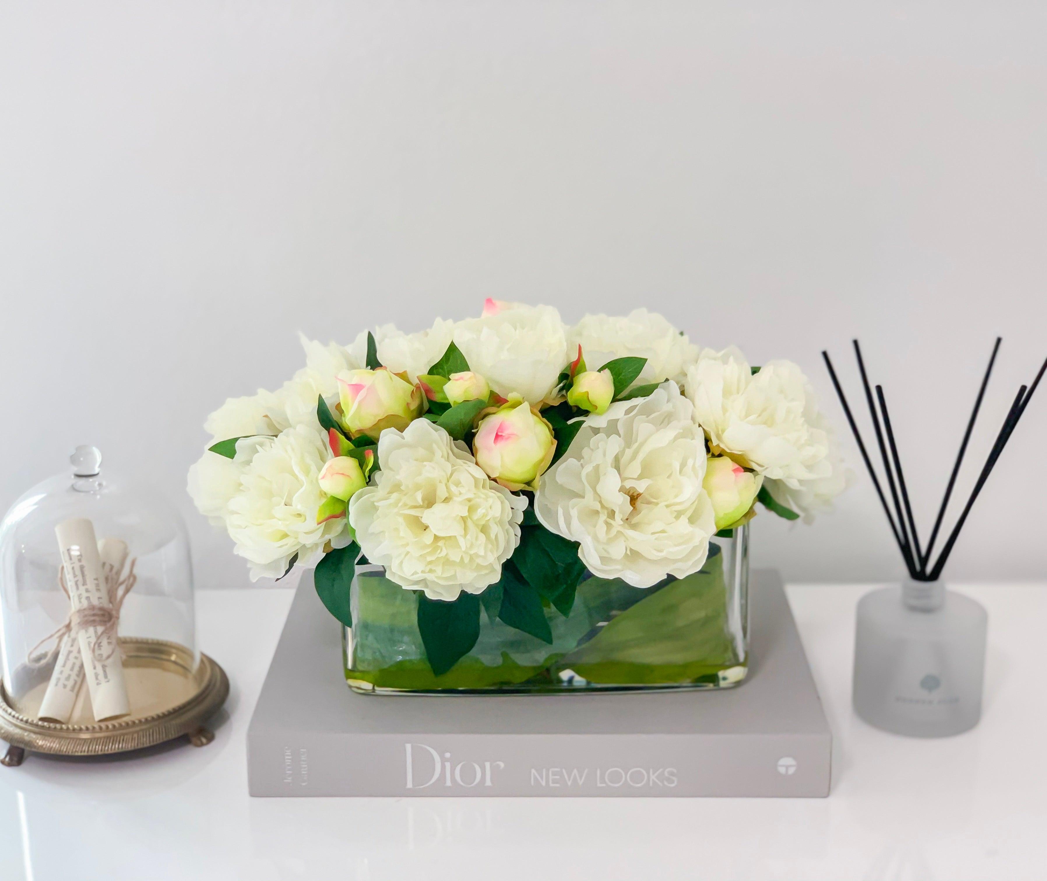 White Peony-Peonies-Finest Silk Flower Arrangement-Peony Arrangement-White Luxury Silk Peony-Artificial Arrangement-Home Decor-Faux Flowers - Flovery Main image